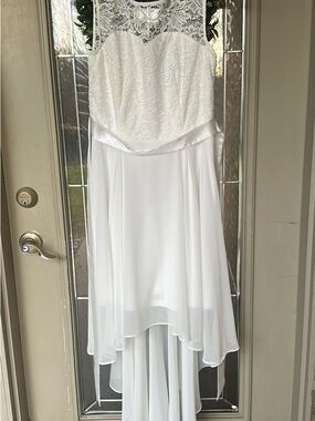 White Lace Bodice Satin Waist Bridal Dress